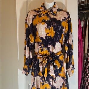 & Other Stories burnt Orange, purple & Blush Abstract Tie-Waist Shirt Dress